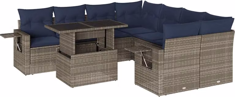 Set Divani da Giardino 9 pz con Cuscini Grigio in Polyrattan