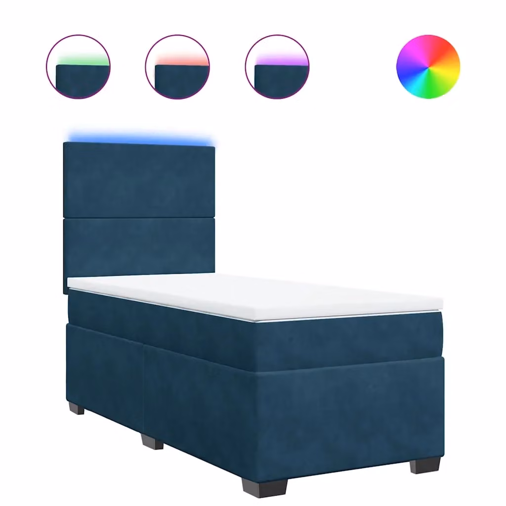vidaXL Letto Ibrido con Materasso in Velluto Blu e Bianco, L/P/H: 100 x 200 x 150,5 cm – 2
