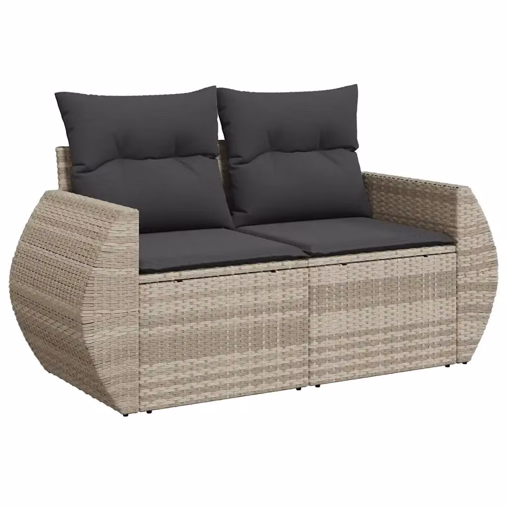 Divano da giardino a 2 posti vidaXL in polyrattan grigio con cuscini imbottiti e coperture rimovibili – 2