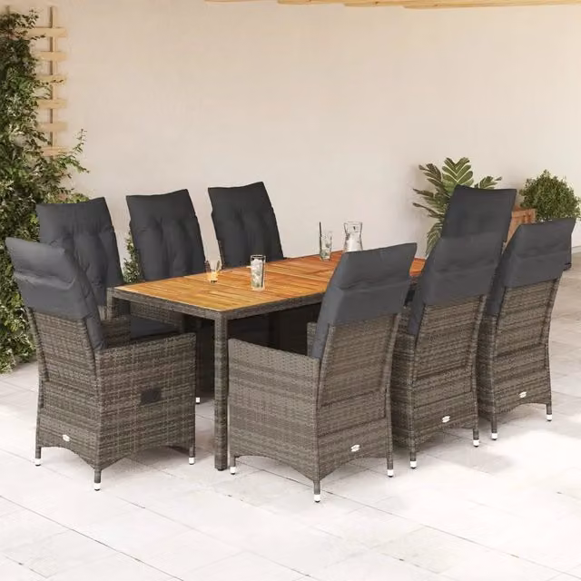 vidaXL Set da Pranzo da Giardino 9 pz in Legno di Acacia e Polyrattan Grigio