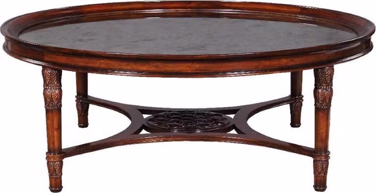 Casa Padrino tavolino barocco testa di moro Ø 130 x h. 48 cm - Tavolino da salotto rotondo in mogano con vetro a specchio eglomizzato - Mobili da salotto in stile barocco