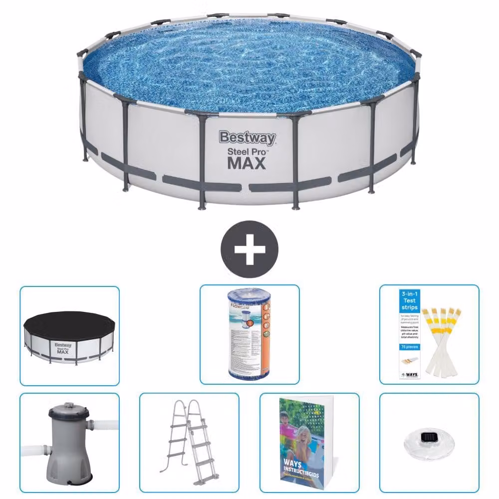 Bestway Steel Pro MAX, piscina in acciaio, forma rotonda, dimensioni 427x122 cm, composta da 6 parti, modello S622
