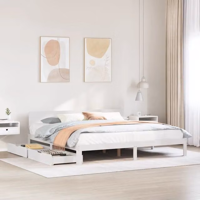 Giroletto con cassetti vidaXL in legno massello di pino bianco stile rustico L/P/H: 200 x 203,5 x 205,5 cm