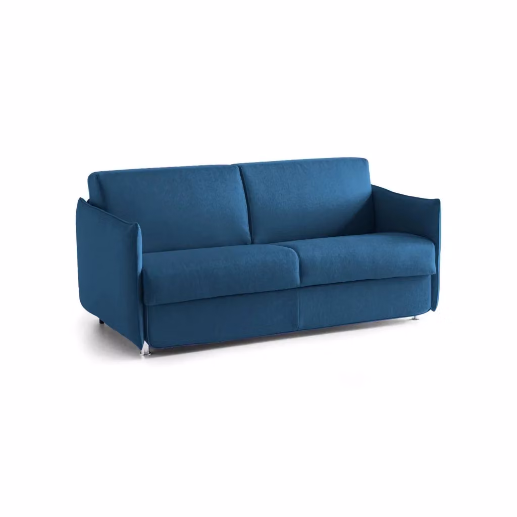 Divano Letto 2 Posti Verceia DMORA Made in Italy, Blu, con Coperture Sfoderabili e Contenitore, L: 160 cm, P: 95 cm – 2