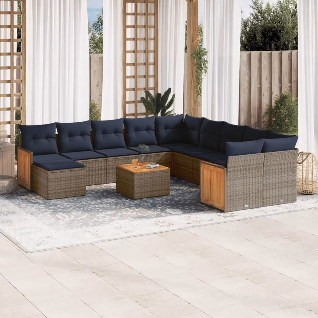 Maison Exclusive - Set da giardino 12 pezzi con cuscini, grigio, polyrattan