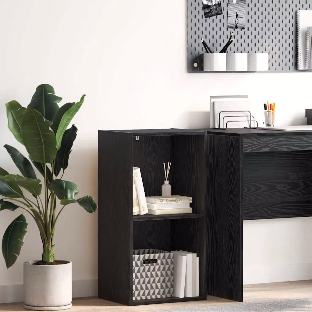 Libreria vidaXL a 2 livelli in legno MDF nero con ripiani regolabili, L 40 cm x P 30 cm x H 77 cm