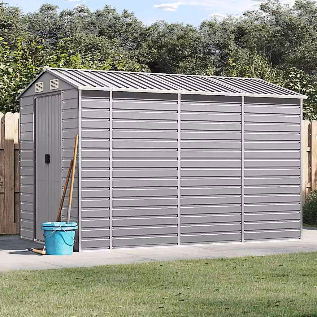 Casetta da giardino moderna vidaXL in acciaio zincato grigio chiaro L: 300 cm, P: 191 cm, H: 198 cm