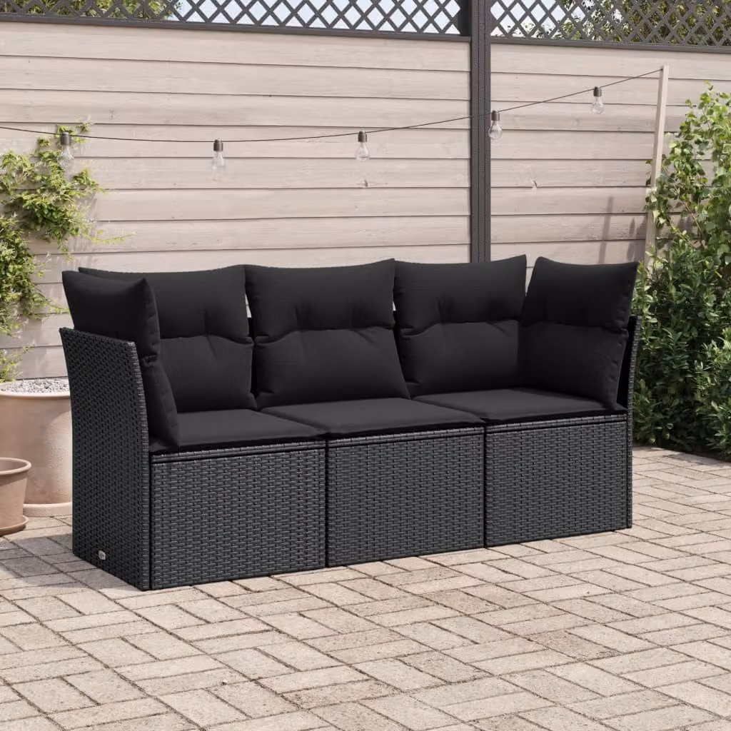 Set di Divani da Giardino vidaXL a Forma di L con Cuscini Neri in Polyrattan e Acciaio – 1