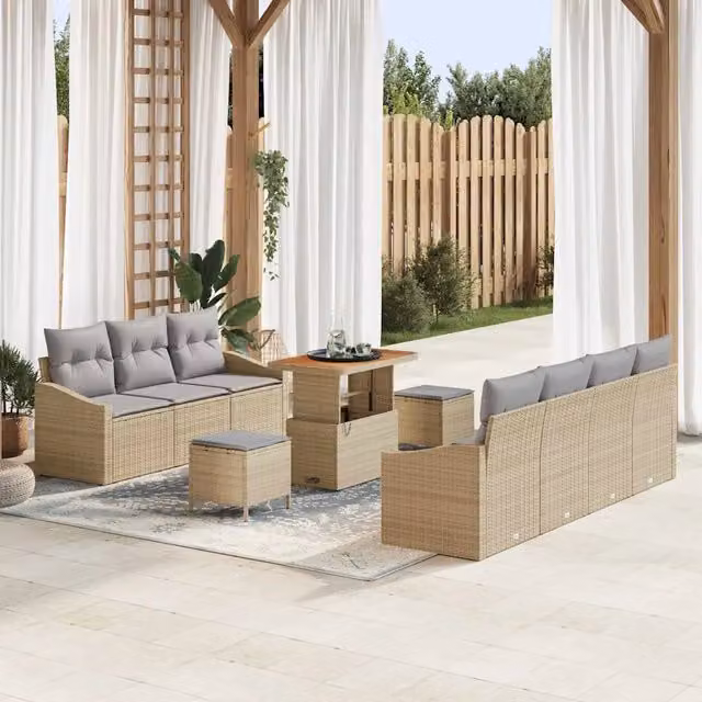Set Divano da Giardino 10 Pezzi vidaXL Beige con Cuscini e Struttura in Metallo e Polyrattan – 1