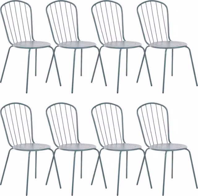 Set di 8 sedie da giardino moderne Beliani in metallo azzurro opaco per adulti L/P/H: 47 x 39 x 89 cm