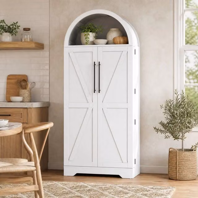 Vetrina moderna Mivray in MDF bianco opaco con ante in vetro e ripiani interni L/P/H: 40 x 40 x 165 cm