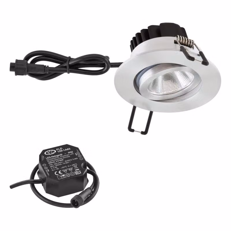 EVN P-LED da incasso a soffitto, rotonda, orientabile, alluminio anodizzato, IP65, 6 W, 4000 K, 683 lm, 90 Ra, dimmerabile, diametro di incasso 68 mm