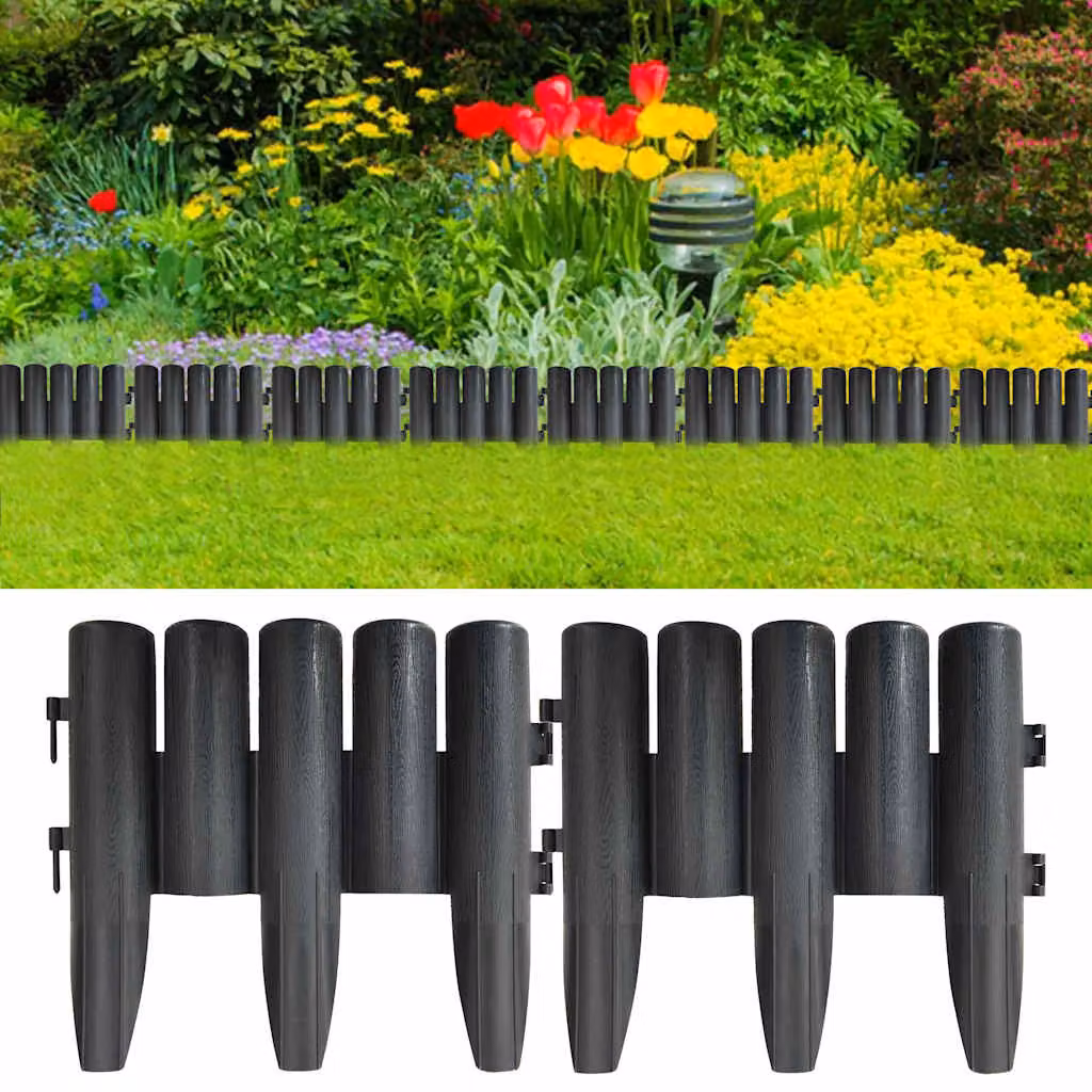 Set di 36 bordure per prato vidaXL in plastica colore antracite, lunghezza totale 10 m