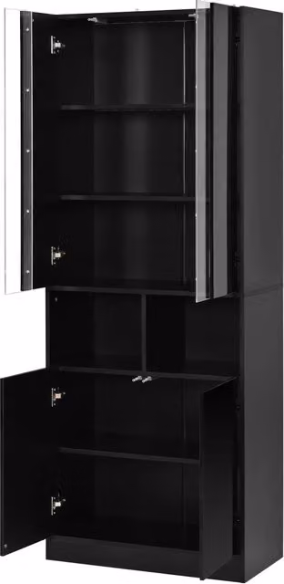 Armadio Chicfurn moderno nero con 4 ante, vani aperti e illuminazione LED, L: 70 cm, P: 35 cm, H: 180 cm – 1