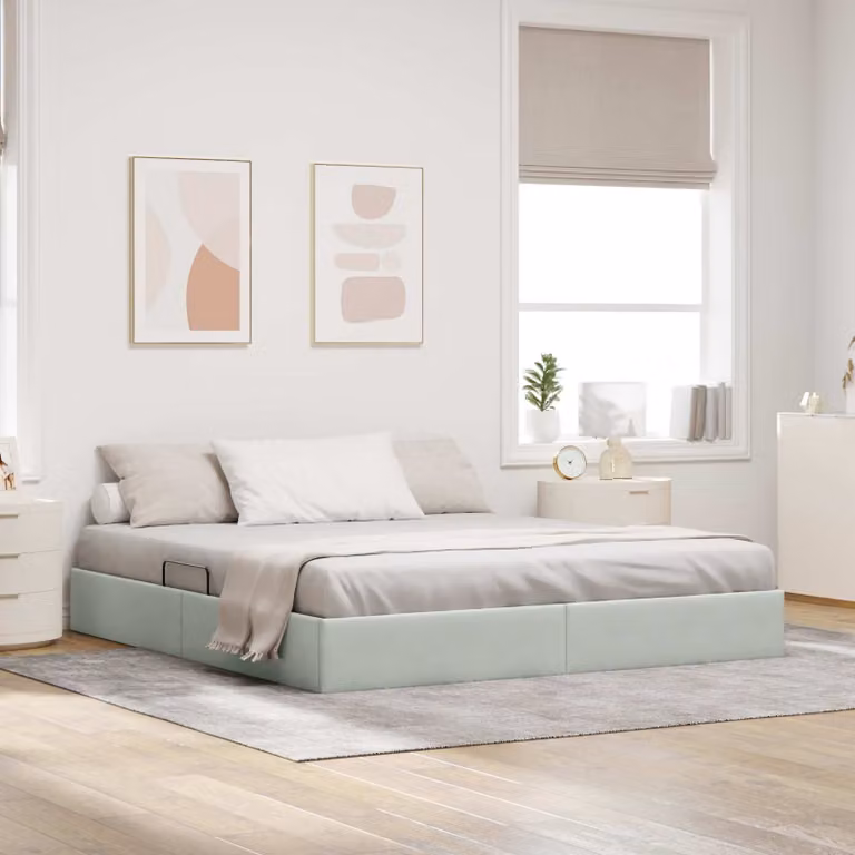 Letto ottomano moderno vidaXL in velluto grigio con base a sollevamento L: 180 cm, P: 200 cm, H: 280 cm