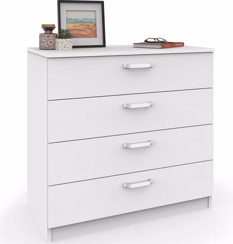 Cassettiera Briebe Practical, cassettiera alta con 4 cassetti, 78x74x40 cm Bianco