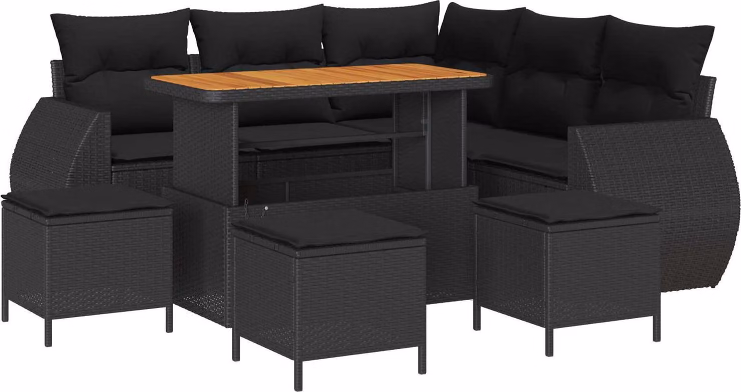 Set Divano da Giardino 9 pcs Nero polyrattan