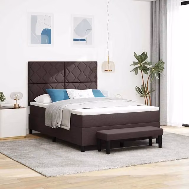 Letto Ibrido con Molle a Tasche e Testiera con Disegno Geometrico vidaXL, Marrone, L/P/H: 160 x 200 x 280 cm – 1