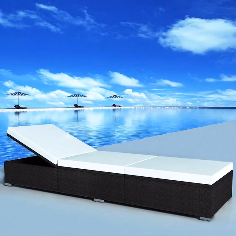vidaXL Lettini Prendisole con Cuscini 2 pz in Polyrattan Nero