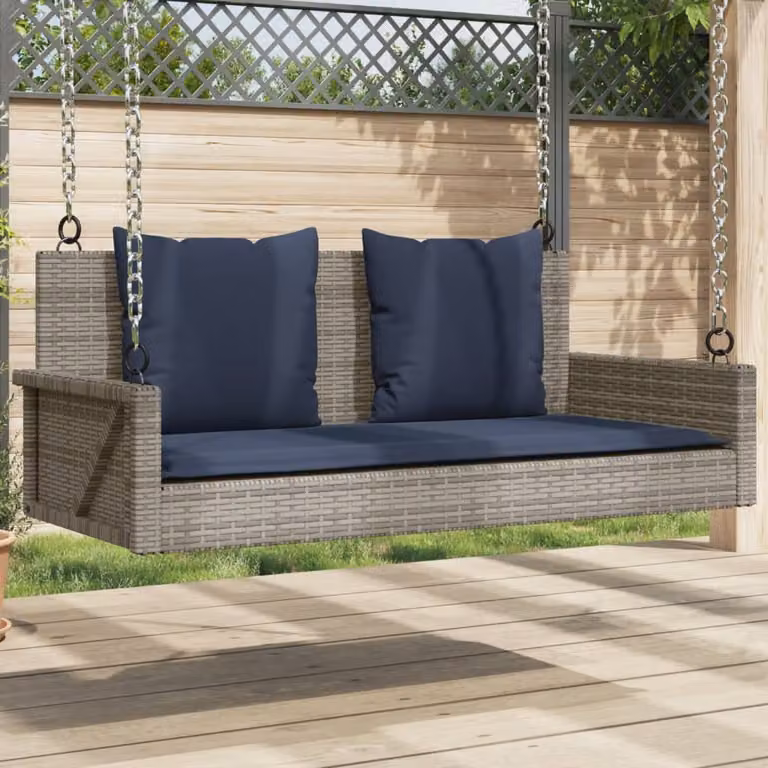 Panca a dondolo vidaXL in polyrattan con cuscini grigi L: 119 cm, P: 56 cm, H: 48 cm