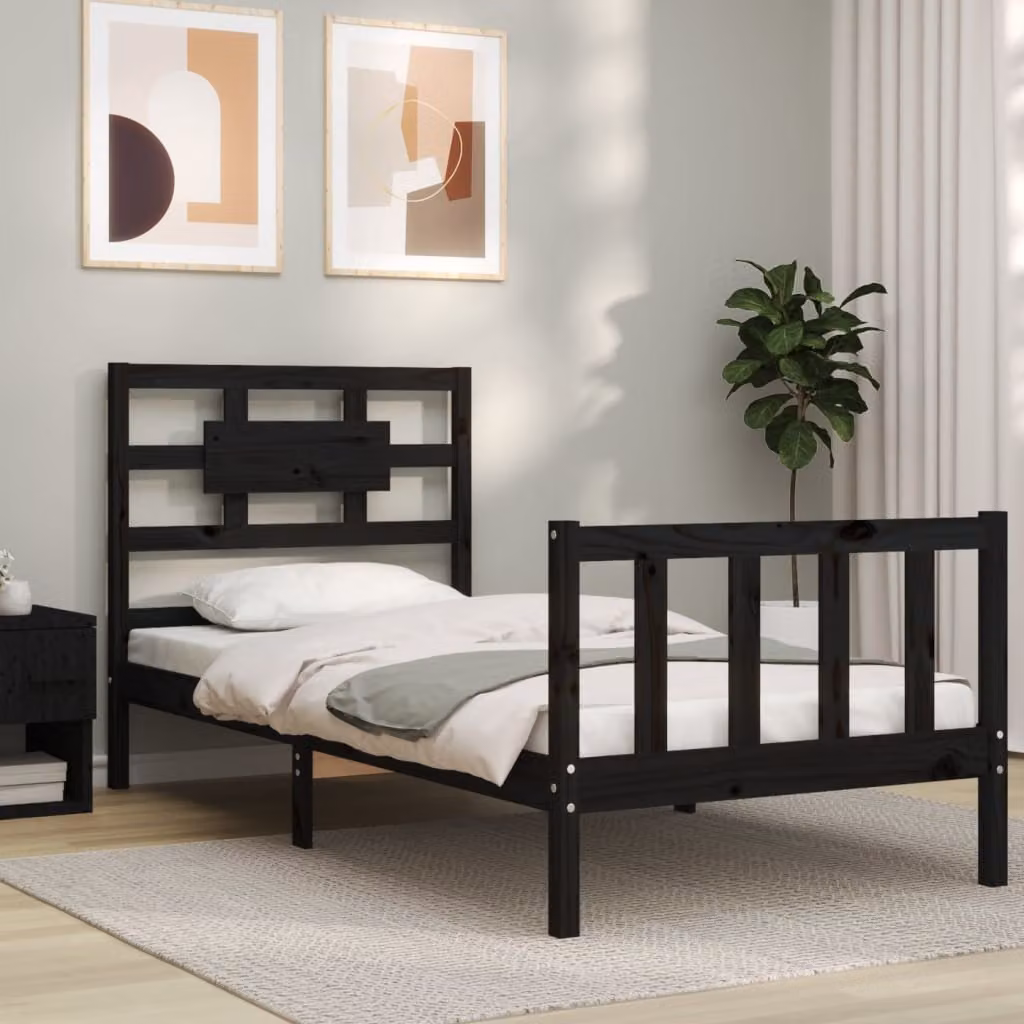 vidaXL Giroletto con Testiera in Legno Massello di Pino Nero, L/P/H: 190 x 80 x 80,5 cm
