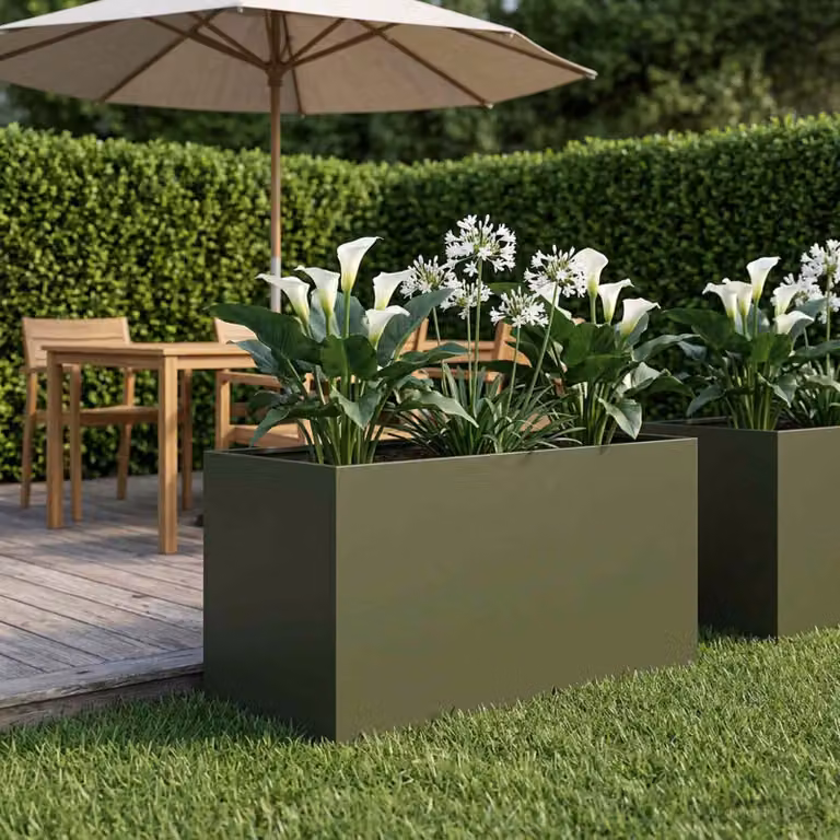 vidaXL Vaso da giardino in metallo Verde, L: 80 cm, P: 50 cm, H: 50 cm
