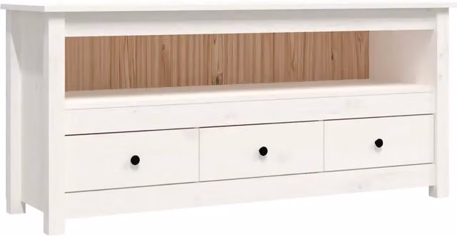 Mobile TV in legno massello di pino bianco stile rustico L: 114 cm, P: 35 cm, H: 52 cm
