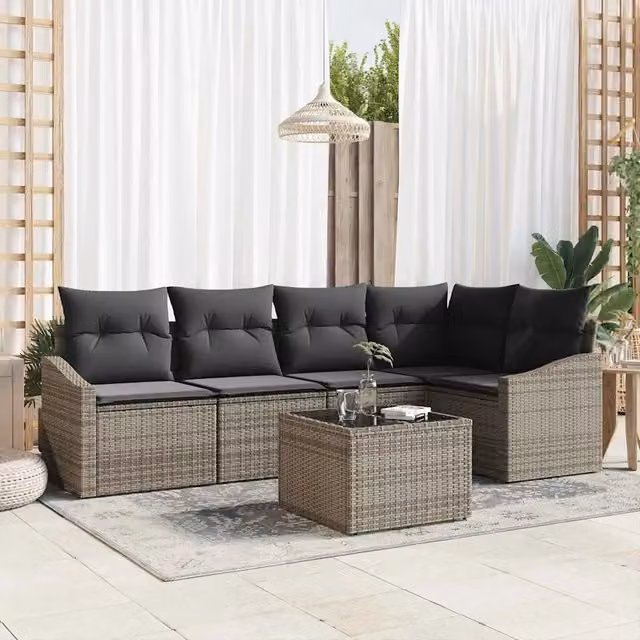 Set Divano da Giardino 6 pz Grigio chiaro polyrattan 3355398