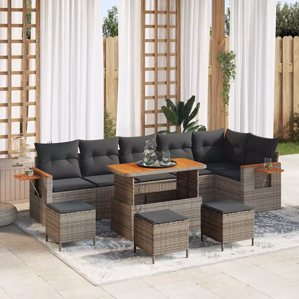 Set Divano da Giardino vidaXL 12 Pezzi a Forma di L Grigio con Cuscini e Tavolino – 1