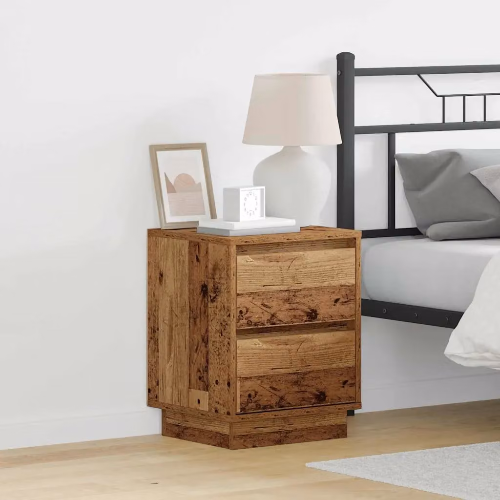 Set di 2 comodini vidaXL in legno effetto antico marrone con illuminazione integrata L/P/H: 39 x 34,5 x 50 cm