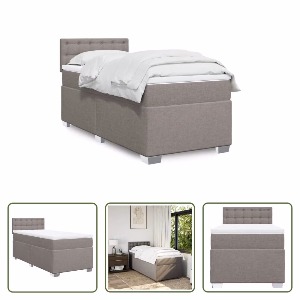 The Living Store Letto a molle con materasso Taupe 100x200 cm in tessuto