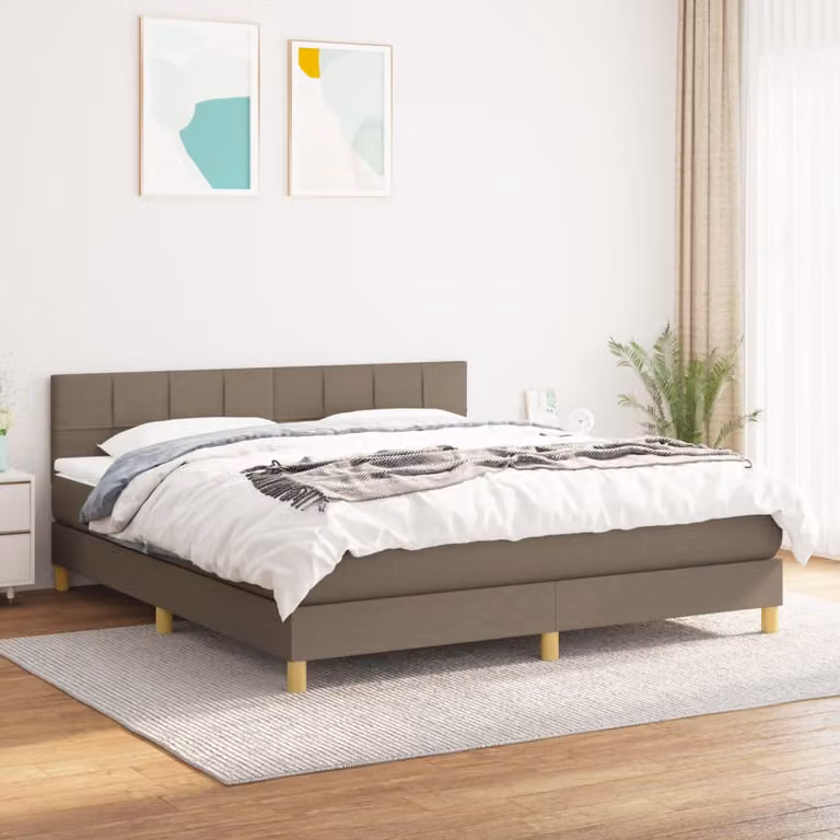 vidaXL Letto Ibrido con Giroletto a Molle e Materasso in Tessuto, Colore Tortora/Grigio/Beige, L/P: 180 x 200 cm