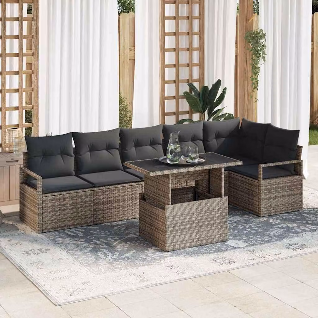Maison Exclusive - Set da giardino composto da 7 pezzi, divano e poltrone, colore grigio, realizzato in rattan sintetico