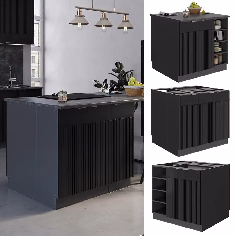 Isola cucina Vicco Fame-Line Nero rigato e Antracite, L: 90 cm – 2