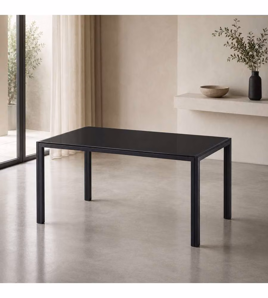 Tavolo Dining Fisso 140x80 cm Struttura Metallo Cristallo Nero