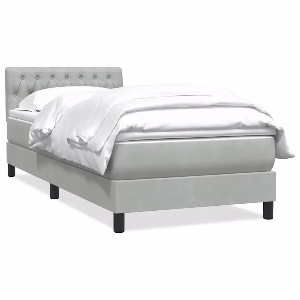 Letto con Giroletto a Molle e Materasso Ibrido vidaXL in Velluto Grigio e Bianco L: 80 cm, P: 223 cm, H: 88 cm – 2