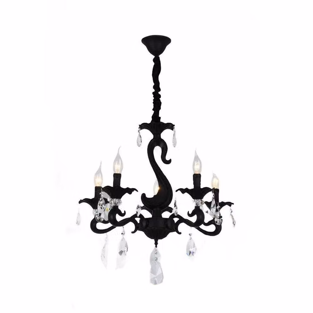 Lampadario Classico Trade Shop Traesio con 5 Bracci e Pendenti in Acrilico, Attacco E14, Nero – 2
