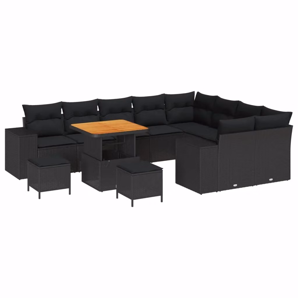 Set Divano da Giardino Moderno vidaXL con Cuscini e Tavolino Nero – 2