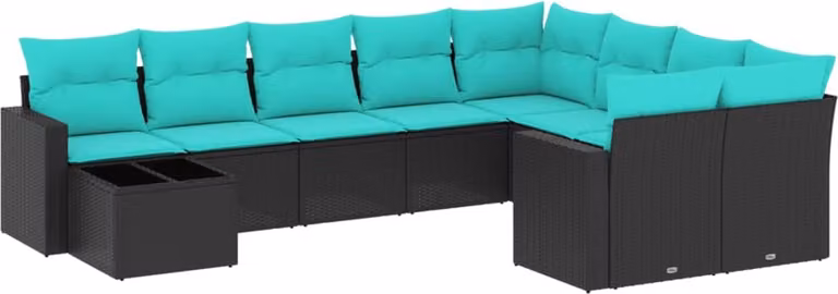 Set Divani da Giardino 10 pz con Cuscini Nero in Polyrattan