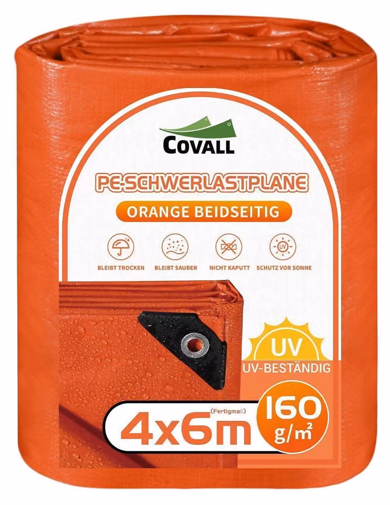 Telo di copertura 4x6 metri, impermeabile, arancione, 160g/m², stabilizzato contro i raggi UV, resistente allo strappo, con occhielli