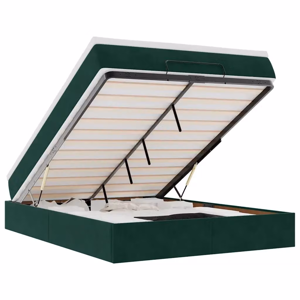 Letto con contenitore a sollevamento vidaXL in velluto verde e bianco con materasso L/P/H: 140 x 200 x 23,5 cm – 2