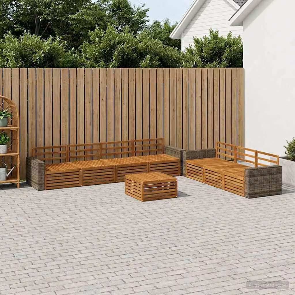 Set di divani da esterno vidaXL 8 pz in legno di acacia massello marrone con cuscini e tavolino da caffè coordinato