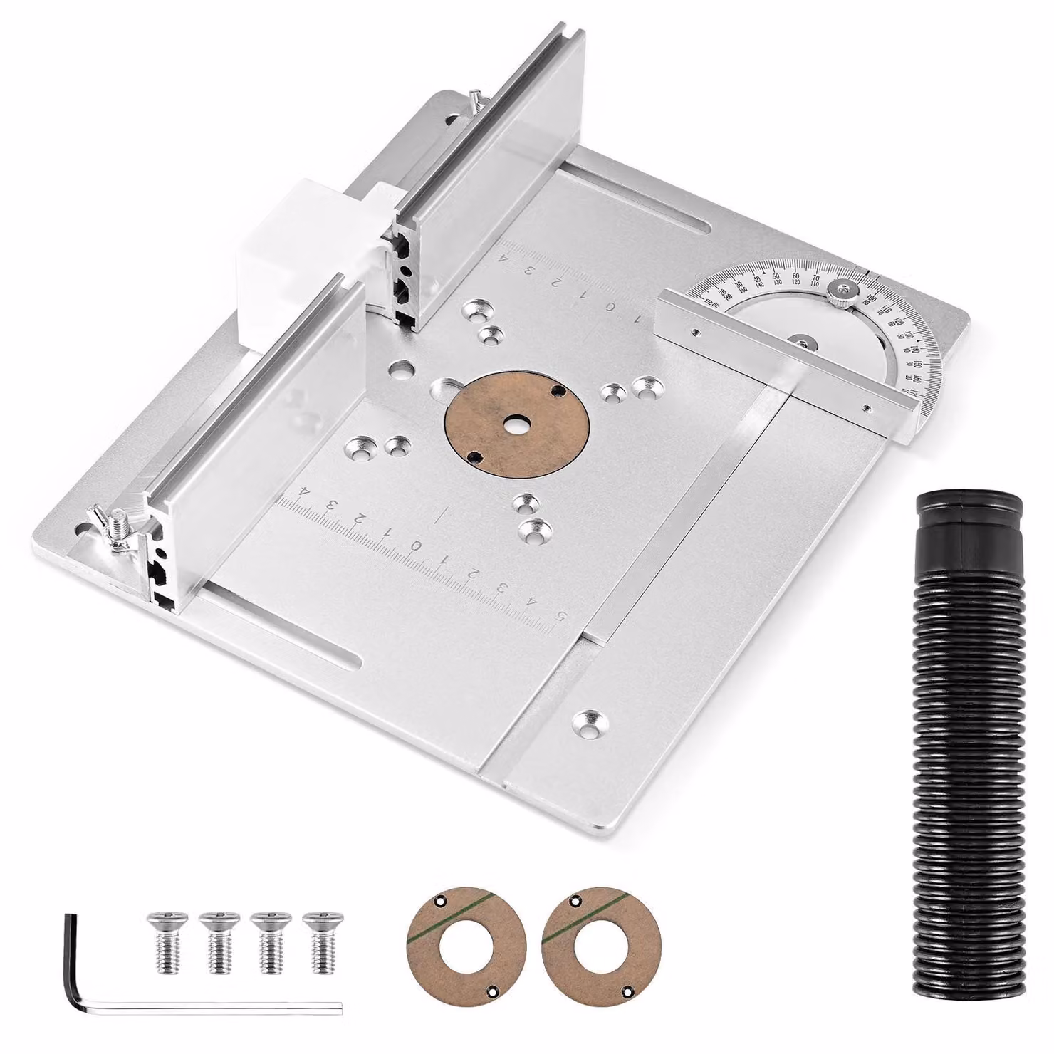 Piatto di supporto per fresatrice - Inserti per piano di lavoro per router - Adatto per banchi da lavoro in legno e seghe circolari - Con guida angolare - Guida in alluminio - Colore nero