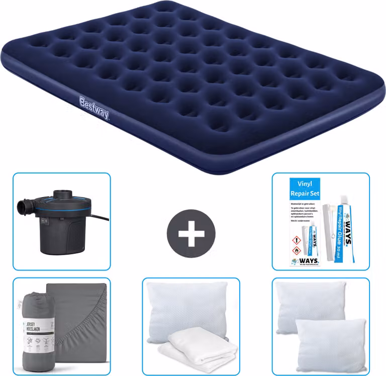 Materasso gonfiabile Bestway - 2 persone - 152 x 203 x 22 cm - Blu - Accessori inclusi