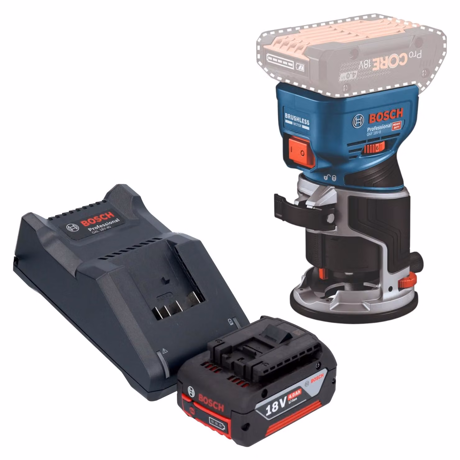 Bosch GKF 18V-8 Posa professionale per bordi a batteria 18 V 8,0 mm senza spazzole + 1x batteria ricaricabile 4,0 Ah + caricabatterie