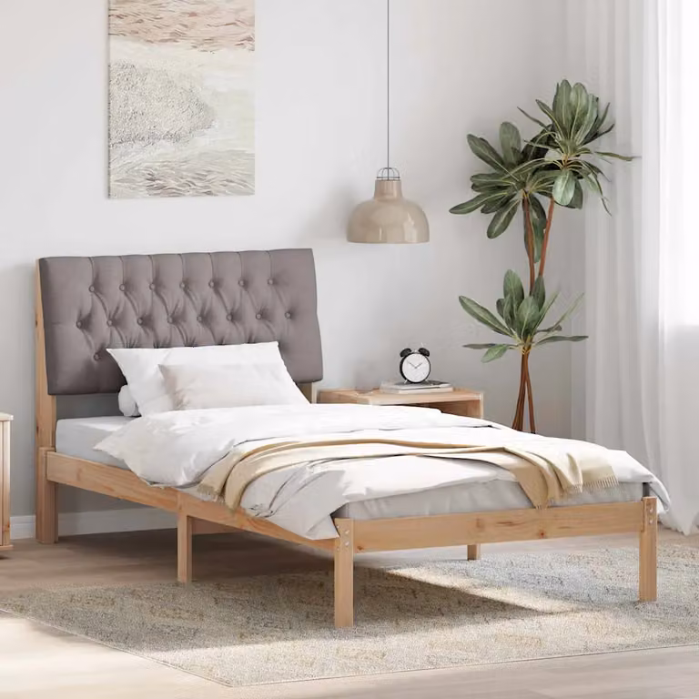 Letto moderno vidaXL con testiera rivestita in tessuto e struttura in legno, Marrone/Grigio, 100 x 200 cm