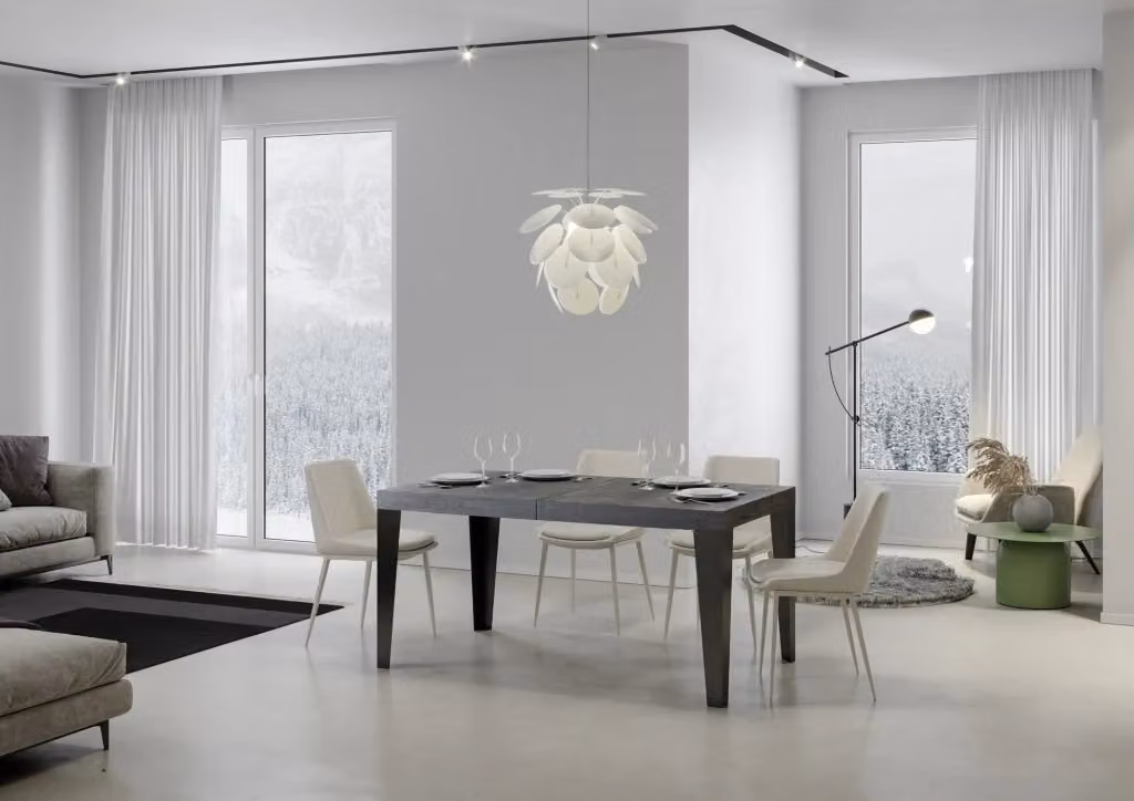 Tavolo Allungabile Moderno GIORDANOSHOP Flame Cemento con Telaio Antracite L/P/H: 200-460 x 90 x 77 cm – 2