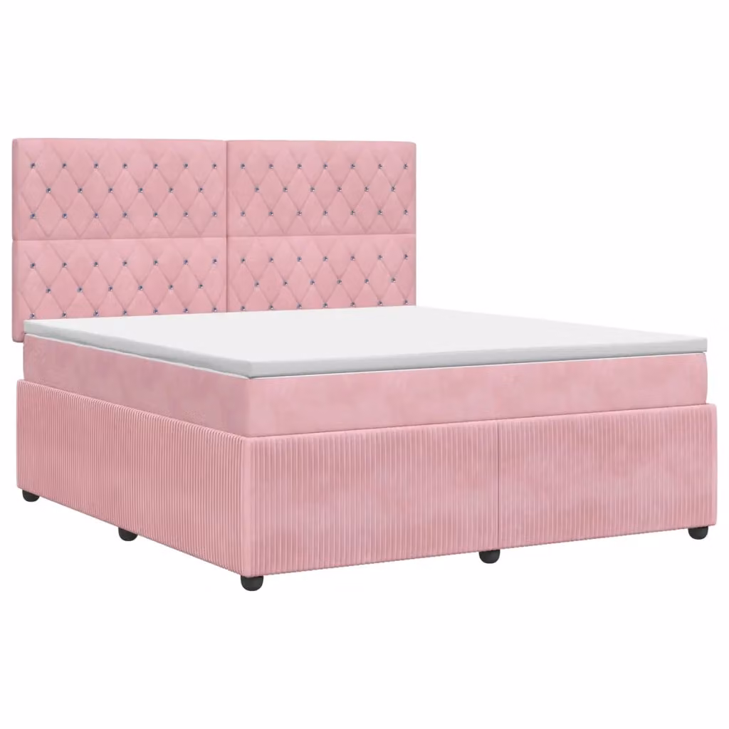 Letto box spring con materasso vidaXL in velluto rosa e bianco L/P: 140 x 190 cm – 2
