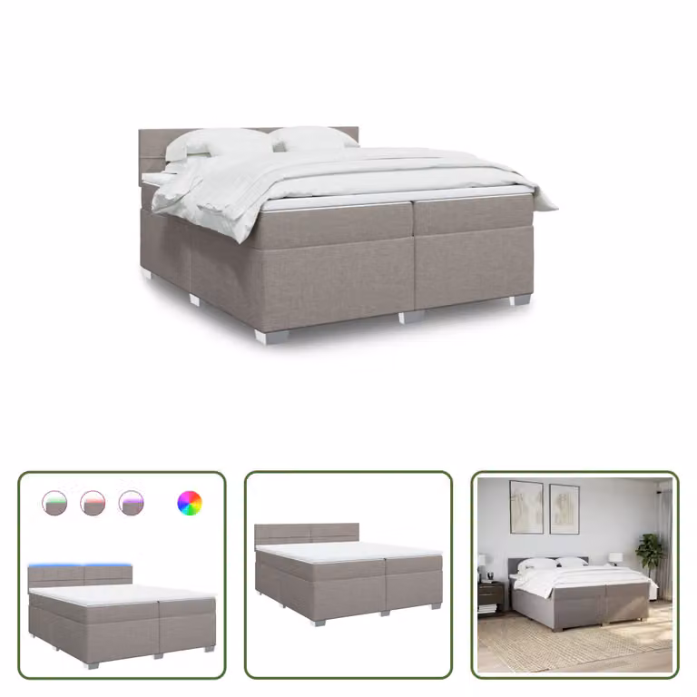The Living Store Letto a molle con materasso Taupe 200x200 cm in tessuto