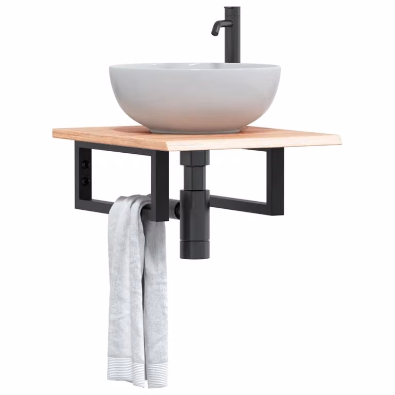 vidaXL Ripiano da parete per lavabo moderno in legno di rovere e metallo nero e marrone